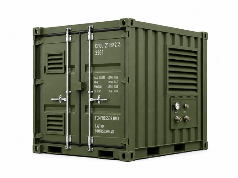 Equipment container with access doors and service openings