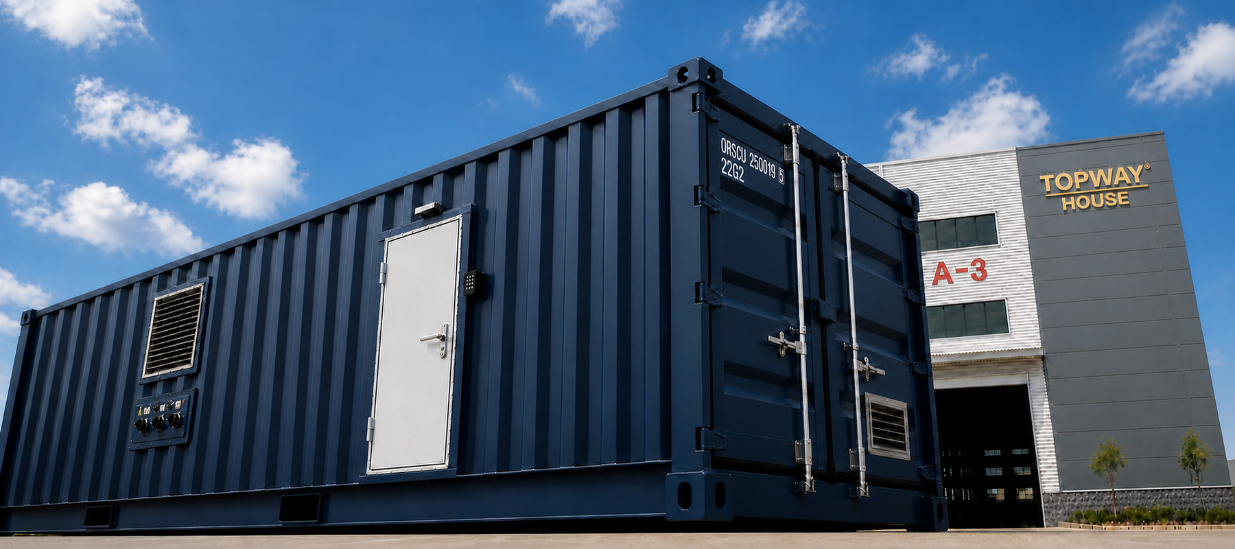 Industrial equipment container outside the TOPWAY factory